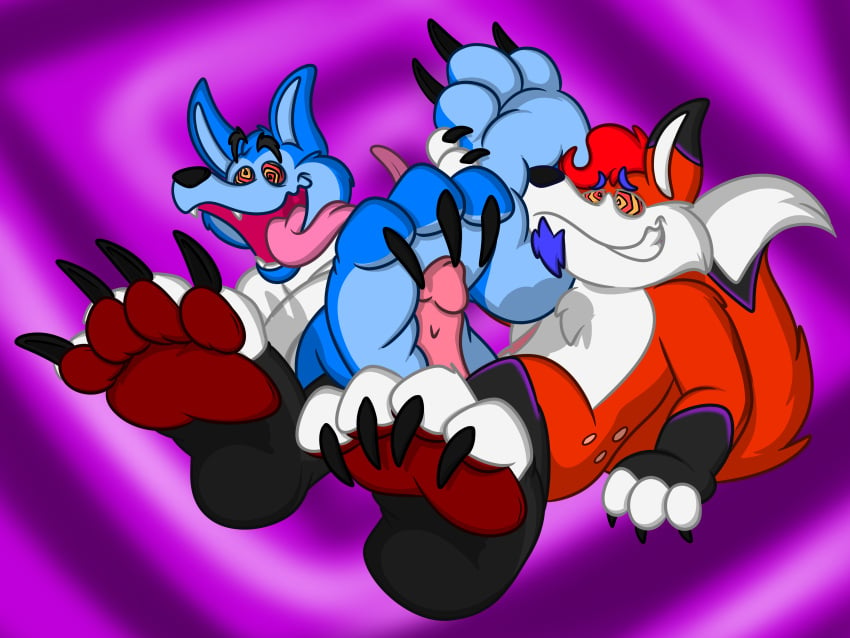 2boys 3_toes 4_toes absurd_res activision anthro black_body black_fur blue_body blue_fur blue_hair boutin2009 brainwashing chest_tuft claws clenched_teeth crash_(series) curling_toes demon duo feet foot_fetish foot_focus foot_play foot_sniffing footjob fur genitals hair hi_res hypnosis insane kangaroo laugh macropod magenta_fur male male/male male_only mammal marsupial mind_control open_mouth orange_body orange_fur pawpads paws penis purath_(barazany420) red_hair restraints ripper_roo scar sex smile sniffing spiral_eyes straitjacket teeth toe_claws toes tongue tongue_out tuft white_body white_fur wounded