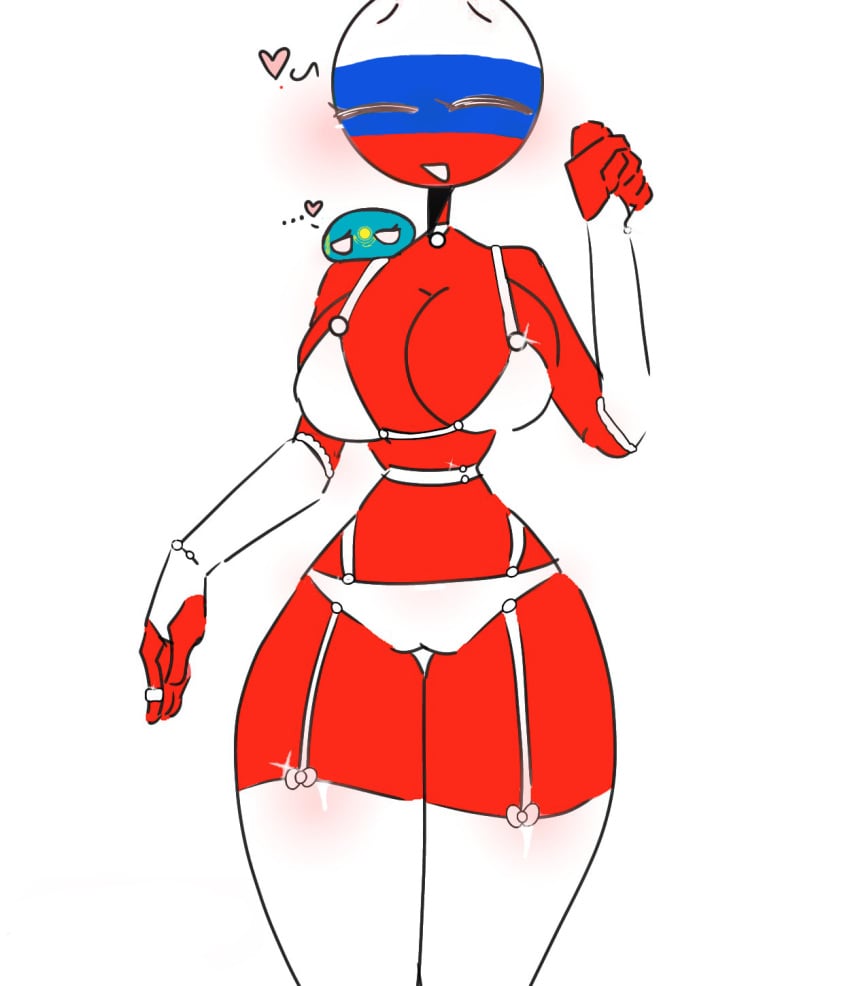 1girls big_breasts countryballs countryhumans countryhumans_girl kak0yt0_chel kazakhstan_(countryhumans) red_body russia_(countryhumans) thighs_waist