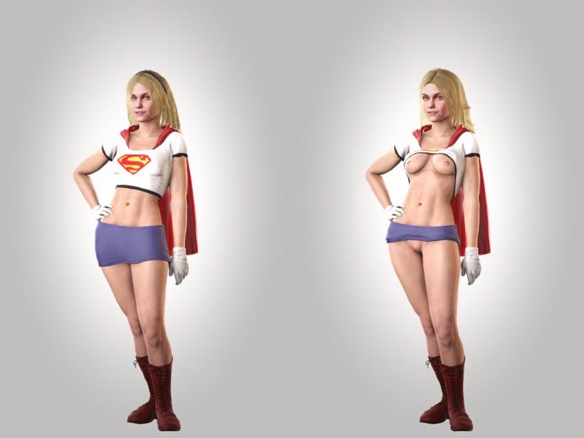 3d areolae athletic bare_legs bare_midriff blonde_hair blue_eyes boots bottomless breasts busty cape dc dc_comics dcau eyelashes eyeliner female female_focus female_only fit fit_female full_body hourglass_figure injustice_2 kara_danvers kara_zor-el linda_danvers long_hair mrsmugbastard nipples pinup pose posing pussy ribs shaved_pussy shirt_lift skirt skirt_lift small_breasts standing supergirl supergirl_(injustice) superman_(series) tagme toned toned_female vagina wide_hips