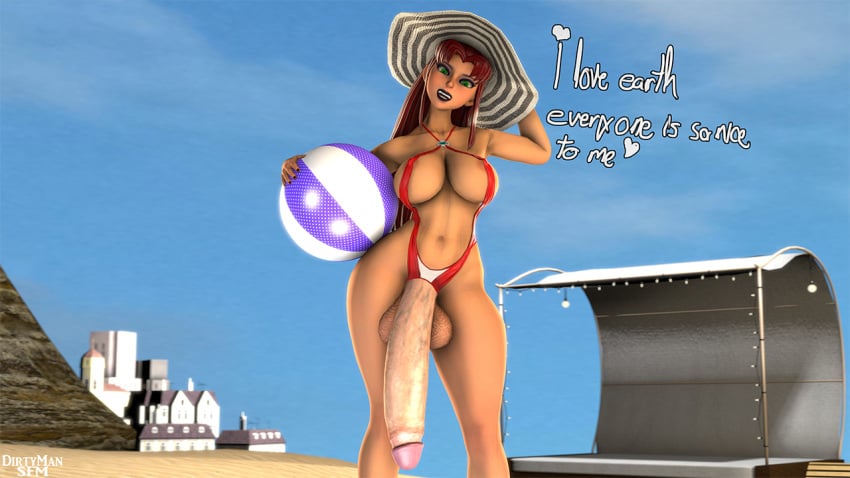 3d abs beach beach_ball big_ass big_balls big_breasts big_butt big_penis big_thighs bikini curvy curvy_figure dc_comics dirtymansfm exibitionism futa_only futanari happy happy_female happy_futa huge_ass huge_balls huge_breasts huge_cock huge_thighs public_exposure red_hair sfm source_filmmaker starfire starfire_(teen_titans) teen_titans