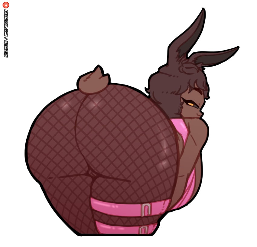 anthro ass ass_focus brown_body bunny_ears bunny_girl fishnet_legwear fishnets huge_ass kerosin original original_character tagme thick