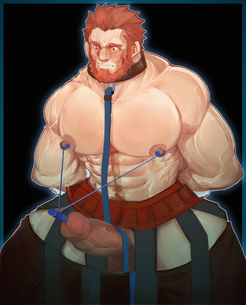 balls bara beard bighaozi boner erection facial_hair fate_(series) iskandar_(fate) male male_only muscles muscular penis solo solo_male urethral_insertion