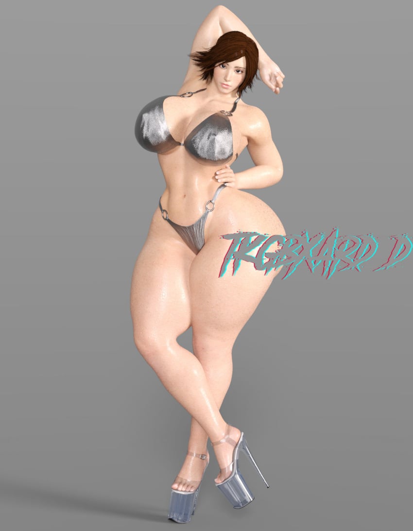 1girls arms_behind_head artist_signature asian asian_female asuka_kazama bare_arms bare_legs bare_shoulders bare_thighs big_ass big_breasts bikini black_eyes brown_hair curvaceous curvy_female daz_studio eyes female female_only hand_on_hip high_heels huge_ass kazama_asuka large_breasts light-skinned_female light_skin looking_at_viewer namco posing seductive seductive_pose simple_background tekken tekken_8 thick thick_thighs thunder_thighs tkgbxard3d voluptuous voluptuous_female wide_hips