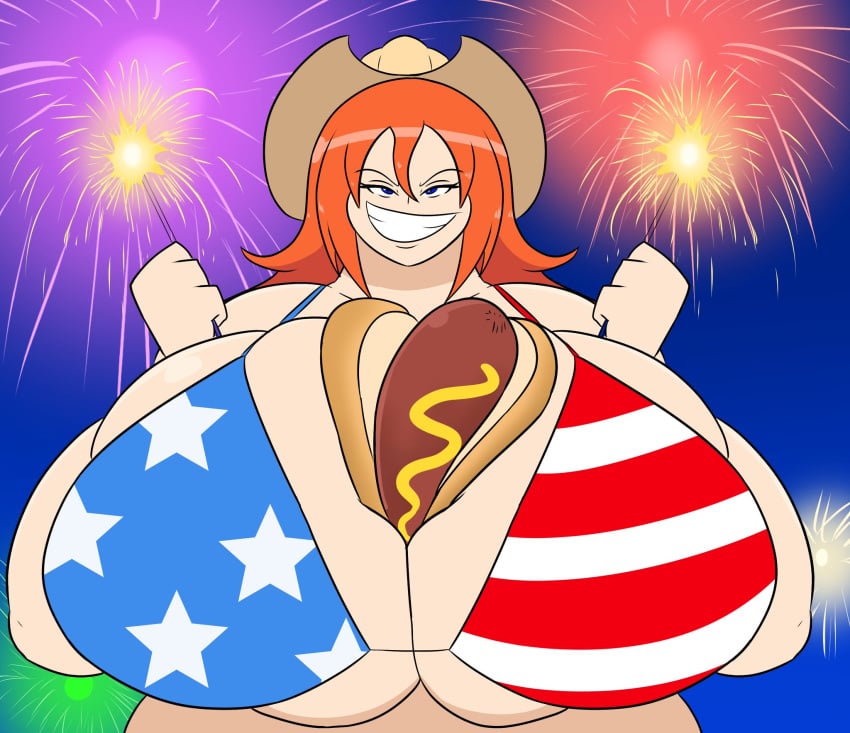 4th_of_july american_flag_bikini boobjob fireworks hot_dog igphhangout item_in_cleavage kelly_(igphhangout) paizuri titjob