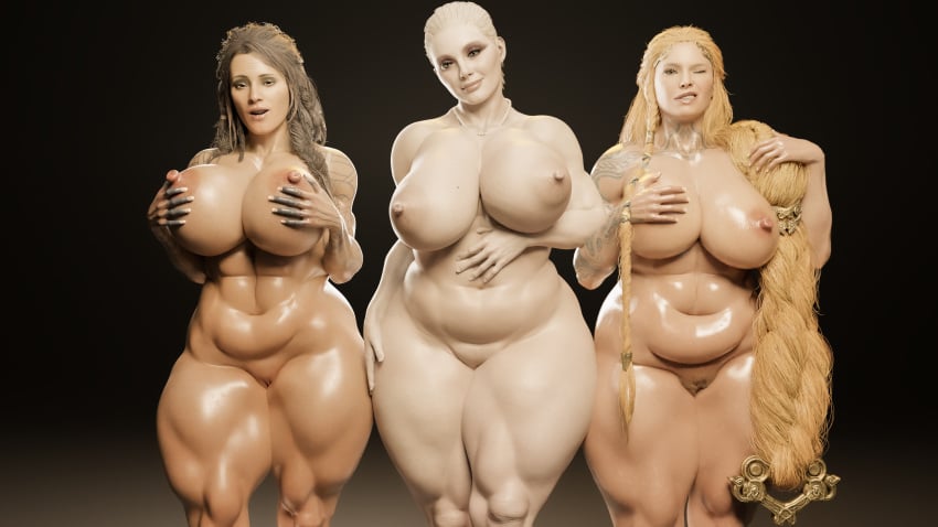 bbw bbw_mom bbw_mommys belly_overhang crossover datdude eastern_and_western_character fat_ass freya_(god_of_war) god_of_war god_of_war_ragnarok goddess miranda mother_miranda_(resident_evil) resident_evil resident_evil_8:_village sif_(god_of_war) venus_body