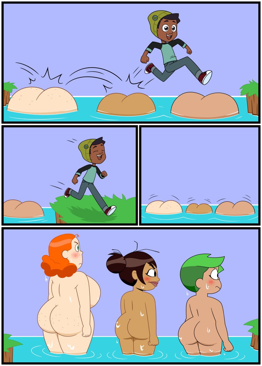 3girls ass cartoon_network completely_nude_female creature_from_the_lake crossover disney_channel green_guts green_hair gus_porter mad_face male milf nude ok_k.o.!_let's_be_heroes orange_hair sharon_mcgee shelby_(creature_from_the_lake) skinny_dipping tagme the_ghost_and_molly_mcgee the_owl_house water xierra099