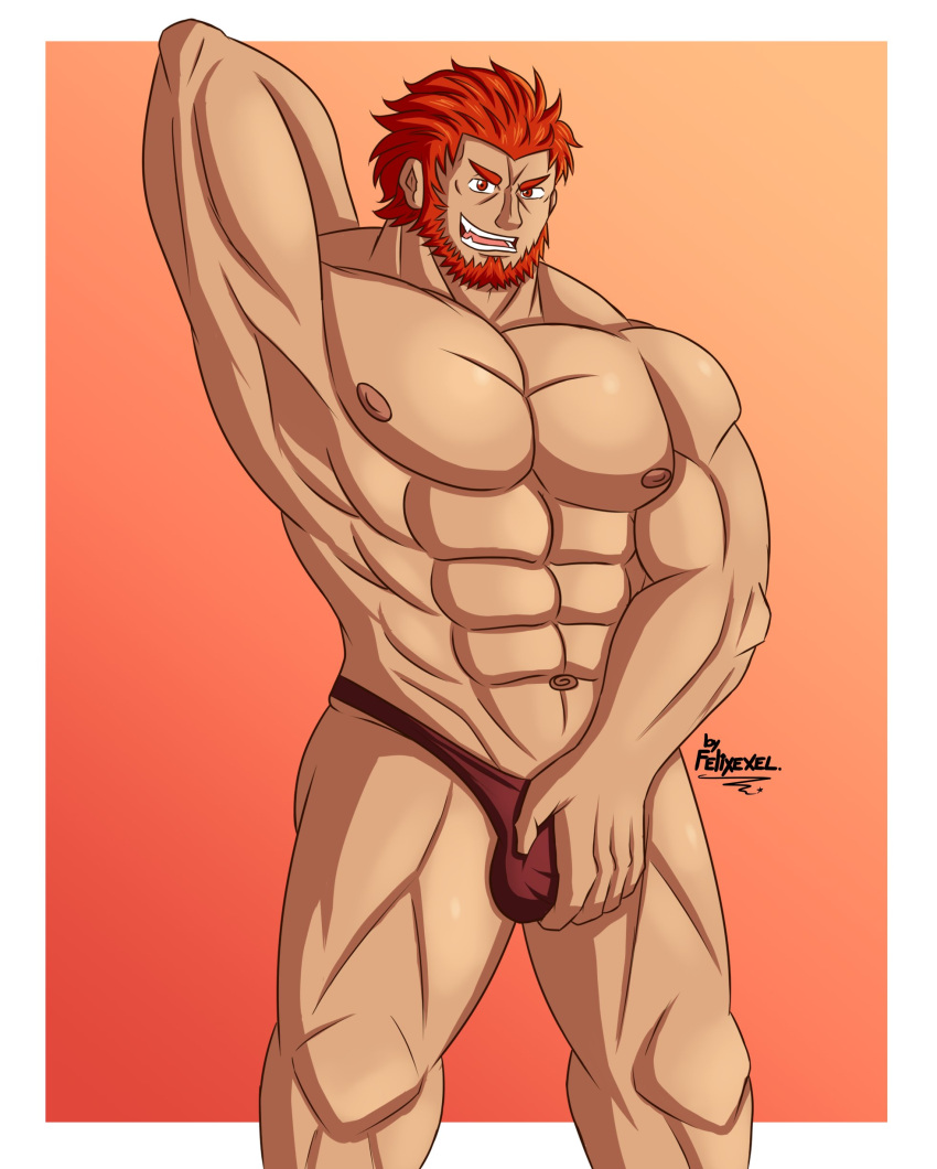 balls bara beard bulge facial_hair fate_(series) felixexel flaccid iskandar_(fate) male male_only muscles muscular penis solo solo_male underwear underwear_only