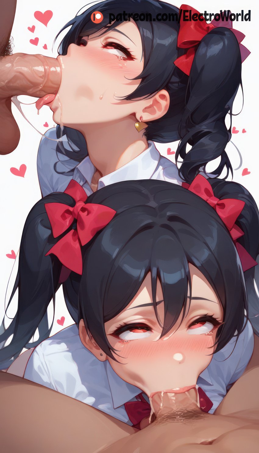 1boy 1girls ai_generated blowjob blush cock deepthroat deepthroat_holder dick dominant_pov drooling electroworld eye_contact fellatio female female_focus gag gagged hands_on_head head_grab innocent japanese love_live! love_live!_school_idol_project male male/female oral oral_penetration oral_sex penis petite saliva yazawa_nico