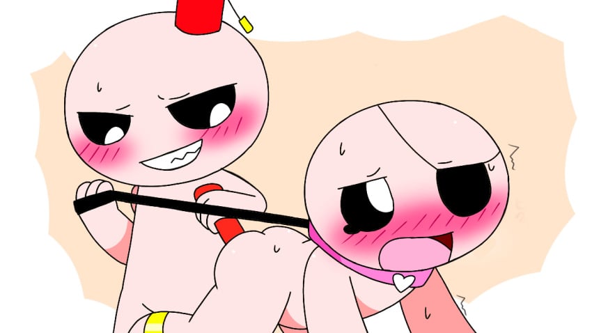 anal bald blush cain_(the_binding_of_isaac) collar dildo dildo_in_ass evil_smile eyewear fez gay judas_(the_binding_of_isaac) petplay the_binding_of_isaac yaoi