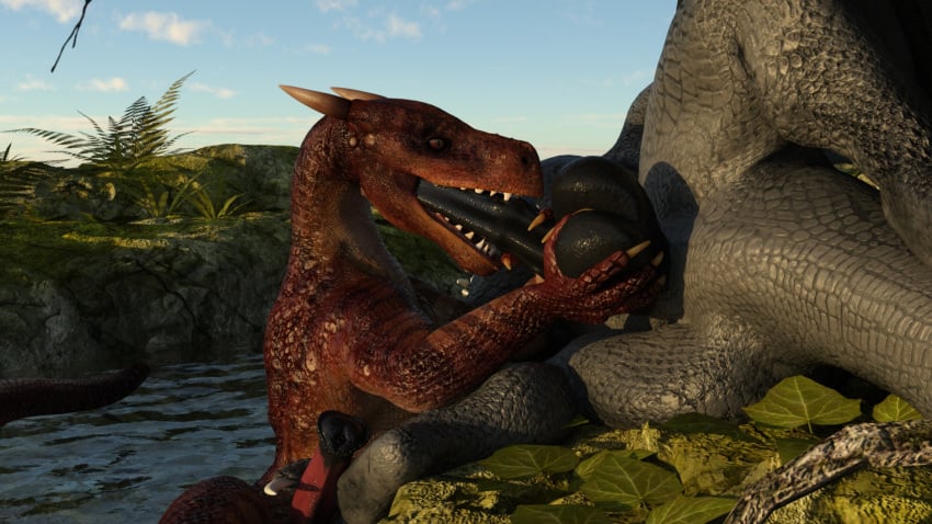 3d daz_3d daz_studio deep_sucking deep_throat dinosaur dragon duo fellatio licking male masturbation oral penile penis reptile scalie sex sucking tongue tongue_out