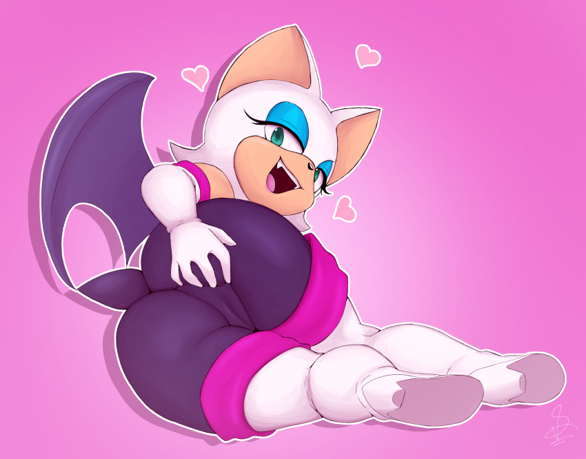 absurd_res armwear ass cameltoe chiropteran clothed clothing elbow_gloves female female_only gloves handwear heart hi_res holding_butt looking_at_viewer looking_back mammal mobian_(species) pink_background presenting rouge_the_bat sega simple_background solo sonic_(series) sonic_the_hedgehog_(series) spread_butt spreading tight_clothing versiple