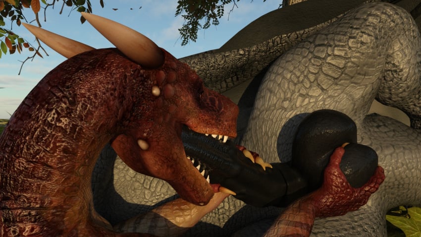 3d daz_3d daz_studio deep_sucking deep_throat dinosaur dragon duo fellatio licking male masturbation oral penile penis reptile scalie sex sucking tongue tongue_out