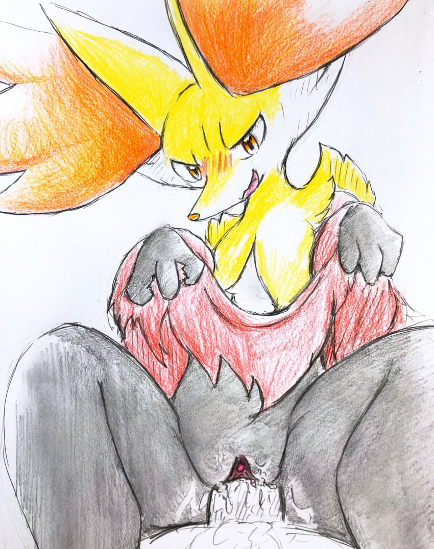 1boy 1girls black_body black_fur blush bodily_fluids clitoris colored_pencil_(artwork) delphox eiroru female female_focus female_penetrated first_person_view fur furry genital_fluids half-closed_eyes male male_penetrating male_penetrating_female male_pov narrowed_eyes nintendo open_mouth penetration penis pokémon_(species) pokemon pokemon_xy pov pussy pussy_juice red_body red_eyes red_fur red_nose sketch snout spread_legs spreading tongue traditional_media_(artwork) vaginal_penetration video_games white_body white_fur yellow_body yellow_fur