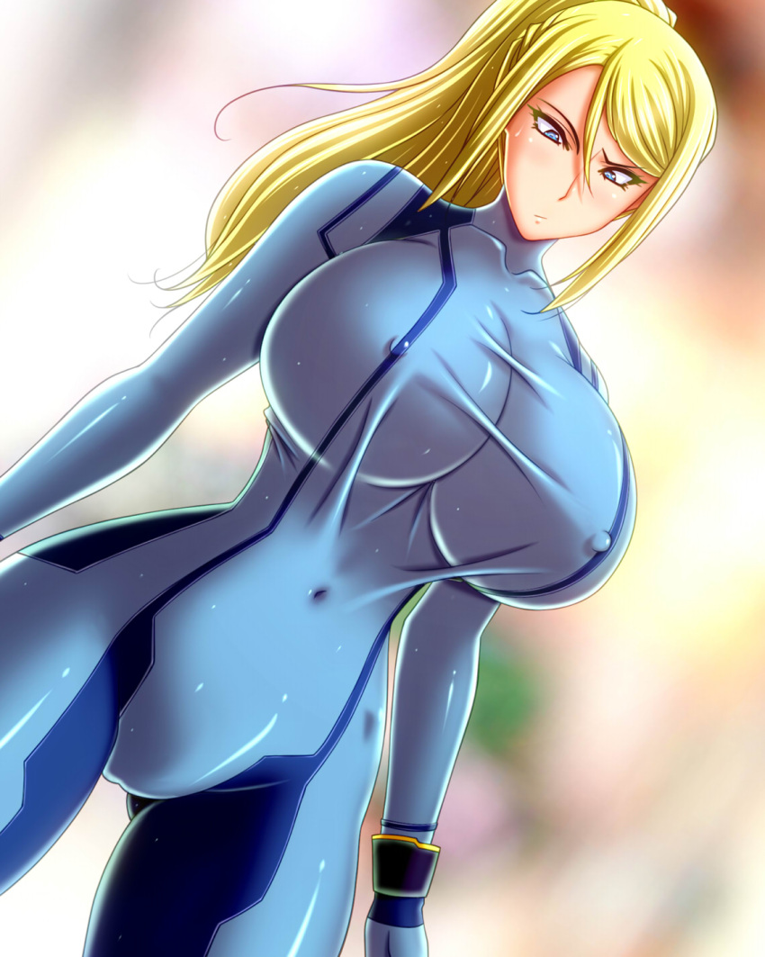 1girls 286c belly_button big_breasts blonde_hair blue_eyes bodysuit breast_expansion breast_inflation breasts breasts_bigger_than_head confusion female female_only huge_breasts large_breasts metroid nintendo nipple_tweak pokies samus_aran solo solo_female tight_fit zero_suit zero_suit_samus