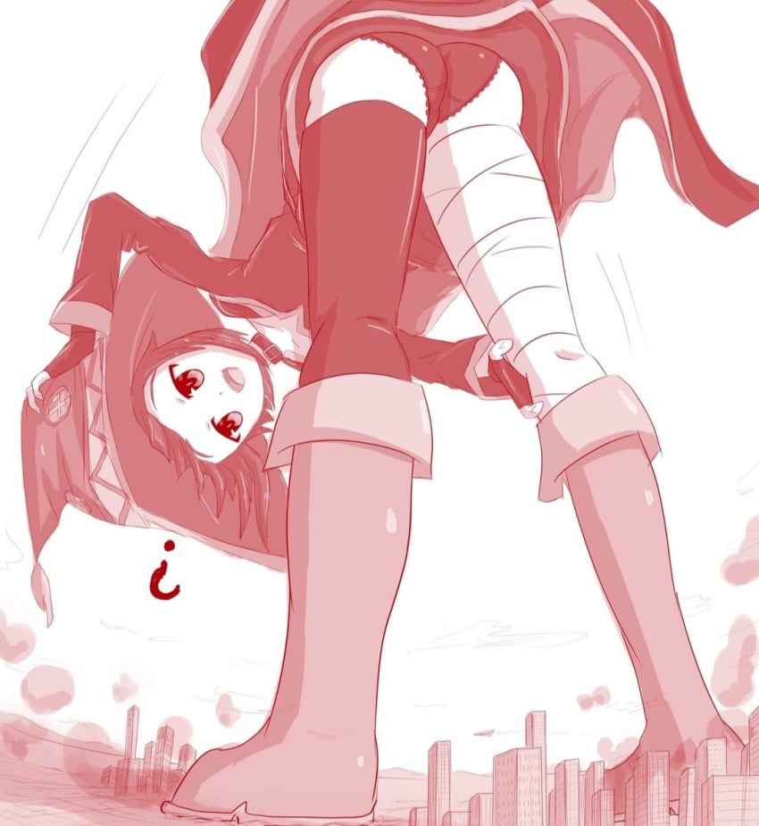 black_panties cities giantess kono_subarashii_sekai_ni_shukufuku_wo! light-skinned_female macro mega megumin monochrome thedaibijin upskirt viewed_from_below