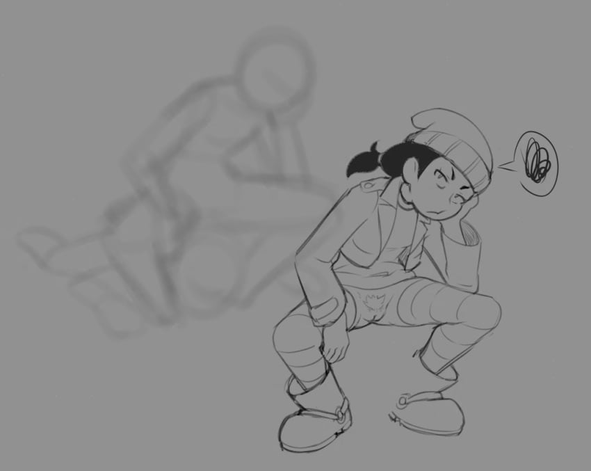 1girls 2018 ashley_spinelli beanie black_hair bluebreed clothed clothing disney female female_focus female_only going_commando hair hand_on_head jacket looking_at_viewer monochrome no_panties pubic_hair pussy recess rough_sketch sketch ski_cap solo solo_focus speech_bubble squatting tied_hair vagina