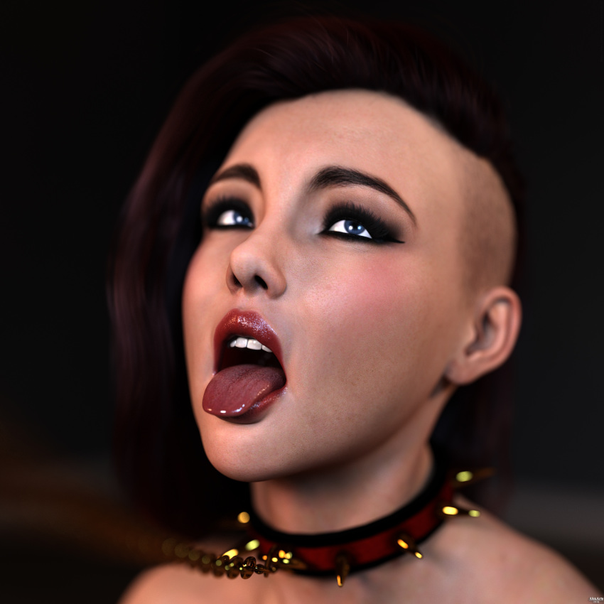 1girls 3d alexarts-3d bondage chain chains collar female femsub jessica_(alexarts) leash looking_up open_mouth shaved_side tongue_out