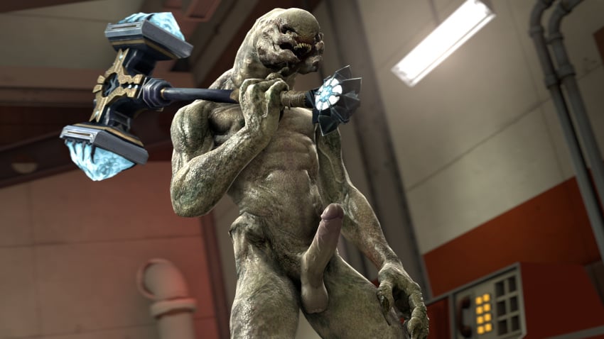 1boy 3d abs alien anthro balls biceps casual circumcised erection grey_skin halo_(series) hammer humanoid male male_only male_sangheili_(halo) microsoft mrdr muscular muscular_male nipples nude obliques pecs penis sangheili scalie serratus_anterior solo teeth tools triceps vein video_games weapon xbox_game_studios yellow_eyes