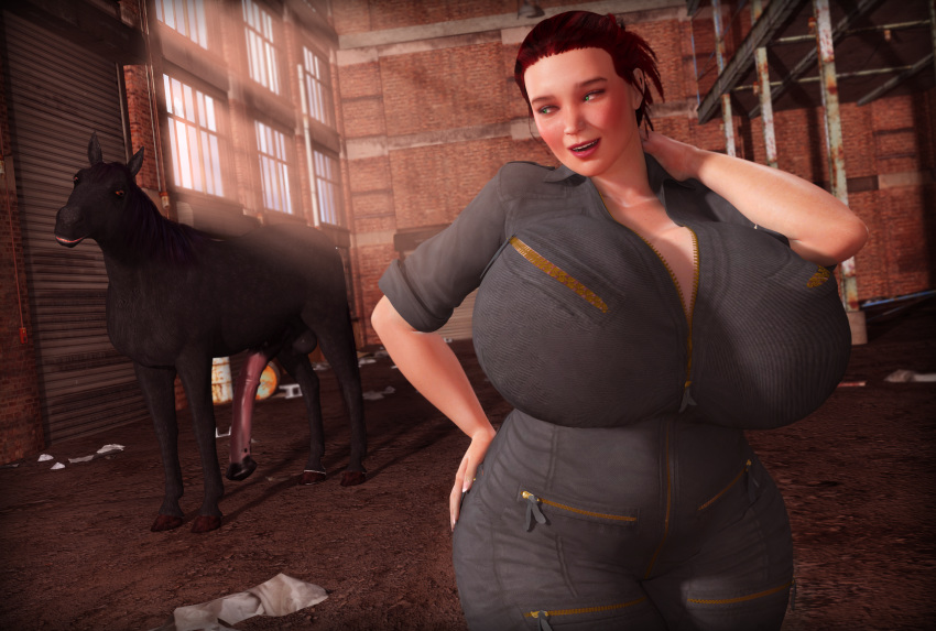 1animal 1boy 1girls 3d big_ass big_breasts blush chubby commission equine fallout fallout_3 female feral freckles french_nails green_eyes horse horsecock huge_ass huge_breasts jumpsuit moira_brown overweight overweight_female rasmus-the-owl red_hair redhead thick_thighs wide_hips