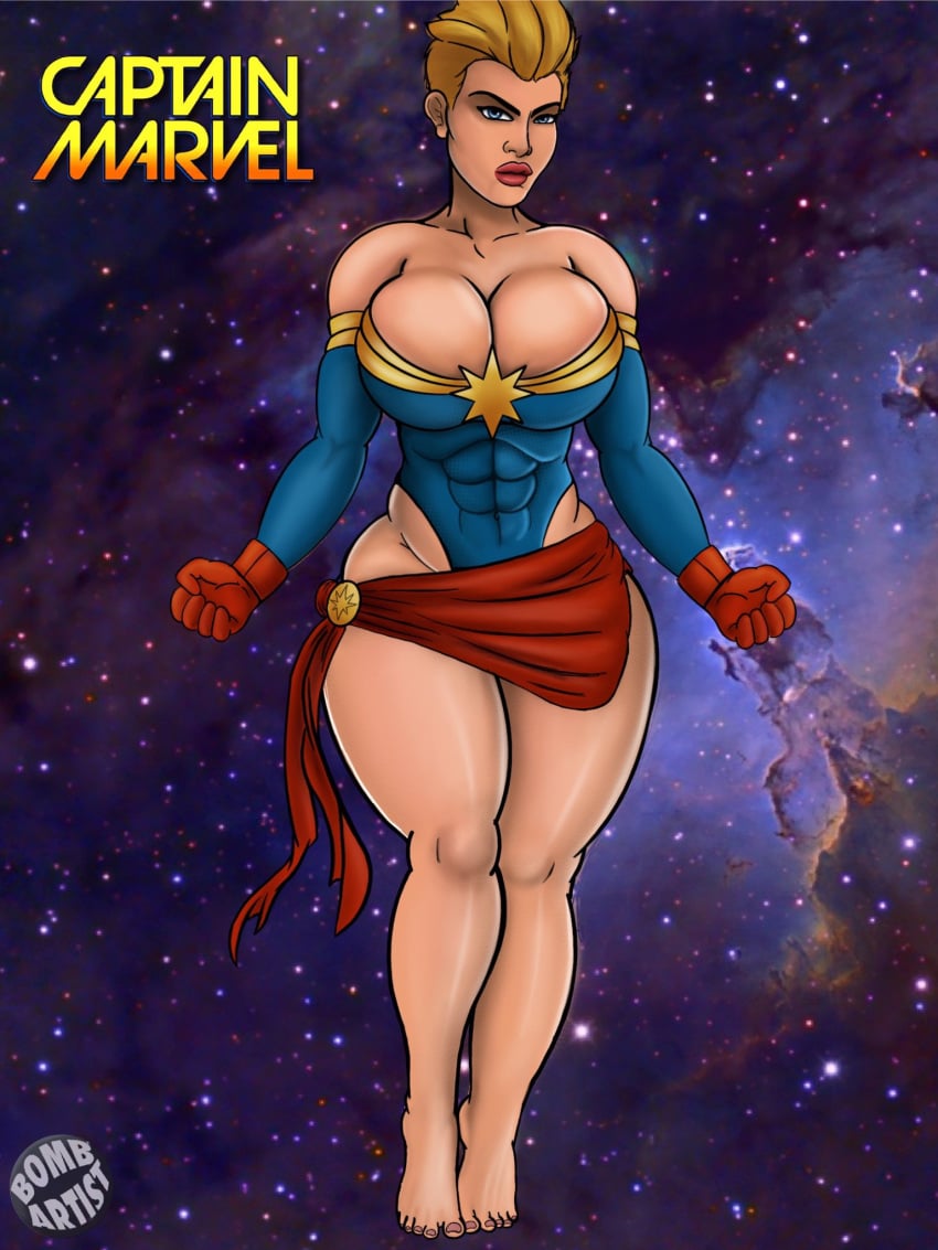 1girls avengers blonde_hair bombartist bursting_breasts bust busty captain_marvel carol_danvers curvaceous curves curvy curvy_body curvy_female curvy_figure curvy_hips fanart female female_focus female_only hips hourglass_figure lips lipstick marvel marvel_comics short_hair solo superhero superheroine upper_body voluptuous watermark wide_hips