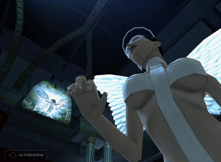 angel angel_halo angel_wings athletic big_breasts black_hair bondage bondage_gear bondage_outfit breasts busty cleavage eve_(hitman) female female_focus female_only fit fit_female halo hitman hitman_blood_money hourglass_figure huge_breasts io-interactive large_breasts lipstick long_hair mask official_art pinup pose posing screenshot sling_bikini tagme tied_hair