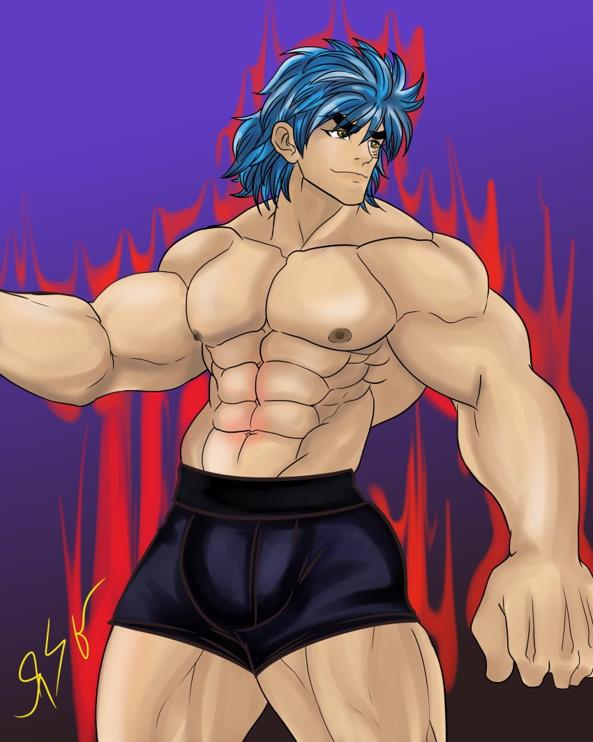 1boy abs bara barazoku biceps black_boxers bottomwear boxer_briefs briefs bulge clothed gourmet hunter male_only manly muscular_male naked nipples pecs pectorals rayo_raitei sex solo tagme toriko toriko_(series) underwear