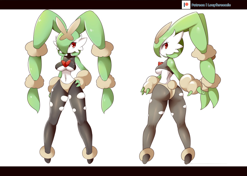 1girls absurd_res anthro bare_midriff black_border cosplay cosplay_gardevoir female fusion gardevoir hair_over_one_eye lopunny lopunny_(cosplay) lucyfercomic mega_evolution mega_gardevoir mega_lopunny mega_lopunny_(cosplay) nintendo pokémon_(species) pokemon pokemon_(cosplay) pokemon_(species) pokemon_dppt pokemon_rse rabbit_tail ripped_pantyhose solo solo_female tagme twin_braids underboob white_background