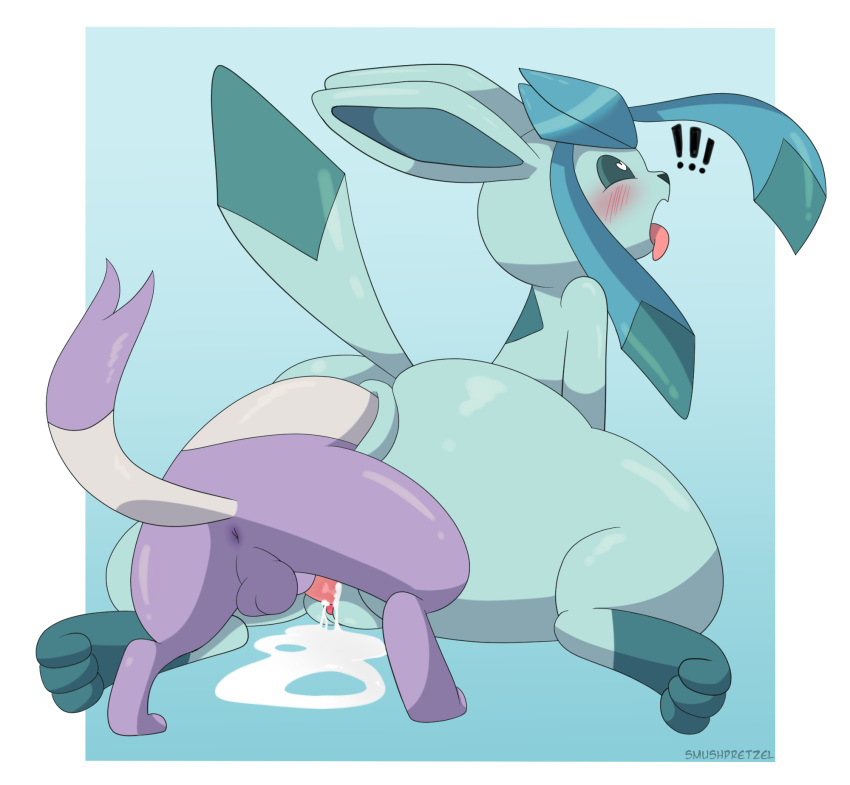 anal anal_vore blush bodily_fluids cum double_penetration eeveelution female feral feral_pred feral_prey genital_fluids glaceon male mammal mienshao nintendo penetration pokémon_(species) pokemon pokemon_(species) smushpretzel straight video_games vore