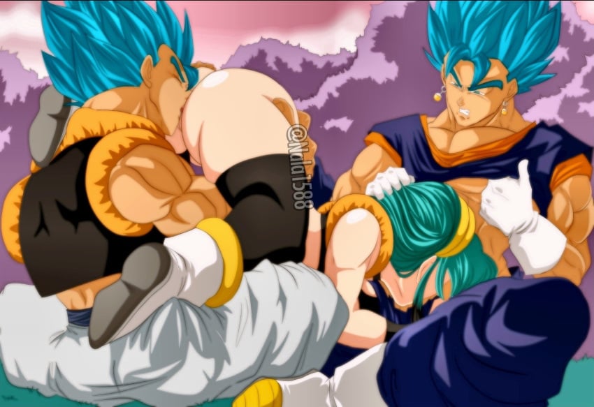 1girls 2boys ass ass_grab ass_on_face black_highlights blowjob blue_eyes blue_hair boots bulchi bulma_briefs chichi clothed_sex clothing color cunnilingus dragon_ball dragon_ball_super dragon_ball_z fellatio female fused_sex fusion gogeta hair hair_grab hair_pull hypothetical_fusion jpeg_artifacts light_skin line_art metamoran_clothing muscular muscular_male nala1588 oral oral_sex potara_earrings sex super_saiyan_blue threesome twitter_username vegito watermark