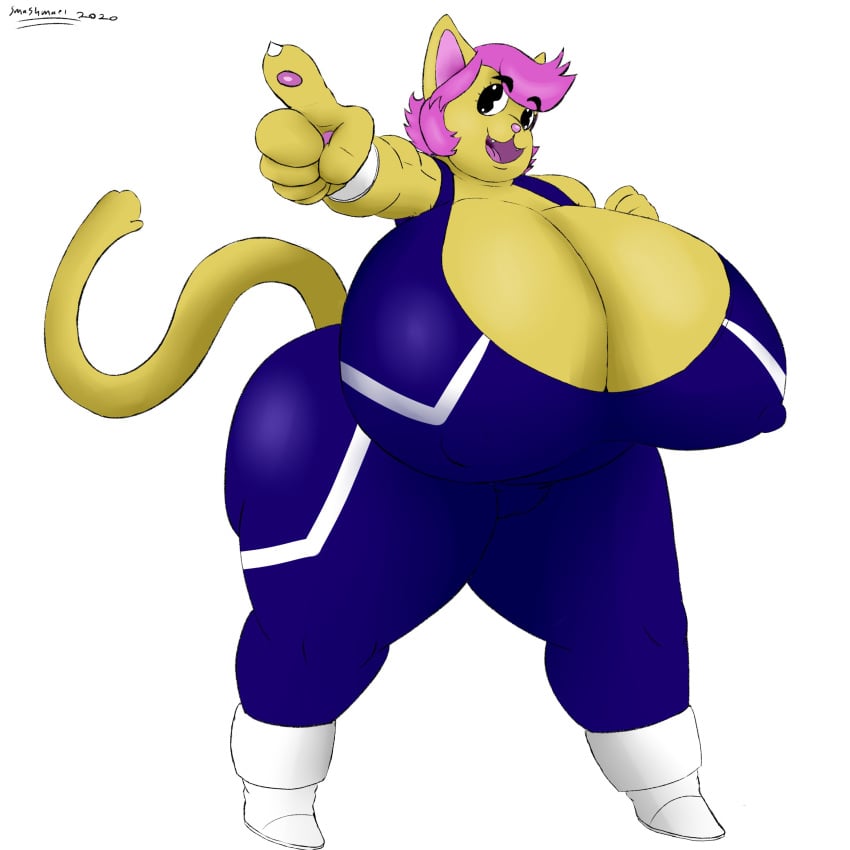 1:1 1girls 2020 anthro bbw big_breasts cat_ears cat_tail catgirl chubby cleavage d'leta_bell feline furry genkai_toppa_wrestling! huge_breasts large_breasts nipple_bulge overweight pink_hair pinup smashmael tight_clothing unitard wide_hips wrestling_singlet yellow_fur