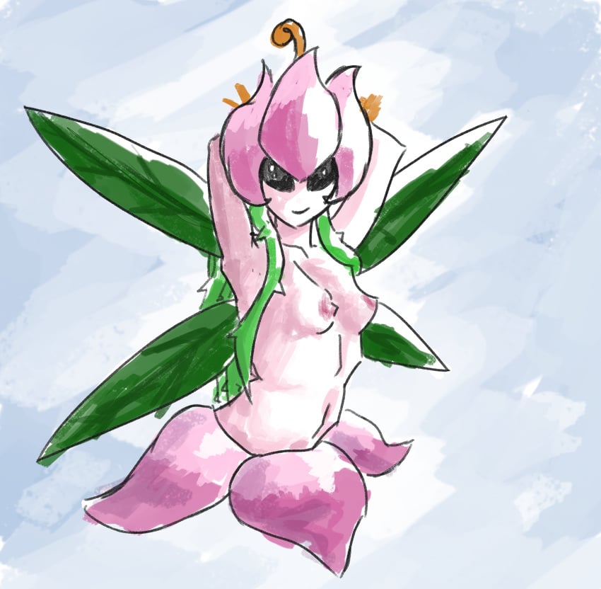 4_wings clothed clothing digimon fairy fairy_wings female floaff flora_fauna leaf leaf_wings leaves lillymon plant plant_girl solo topless vine_hair vines wings