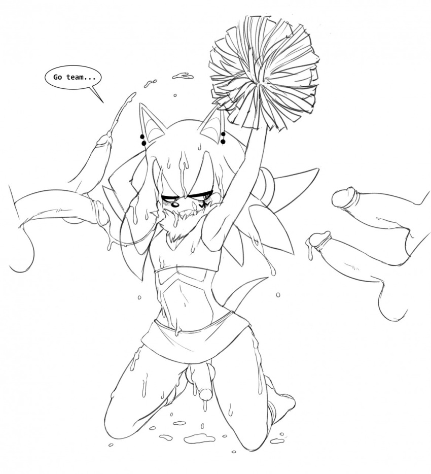balls bodily_fluids bukkake cheerleader clothed clothing crossdressing cum cum_in_hair cum_on_chest cum_on_face cum_on_leg disembodied_penis fan_character genital_fluids hair humanoid_penis male male/male penis ravrous sonic_(series) sonic_the_hedgehog_(series)