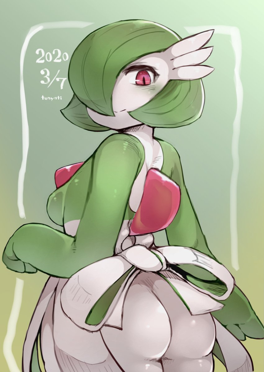 1girls 2020 anthro anthrofied ass big_ass breasts curvy_figure dated female gardevoir green_skin humanoid looking_back nintendo pokemon pokemon_(species) pokemon_rse red_eyes tenyati thick_ass voluptuous white_skin