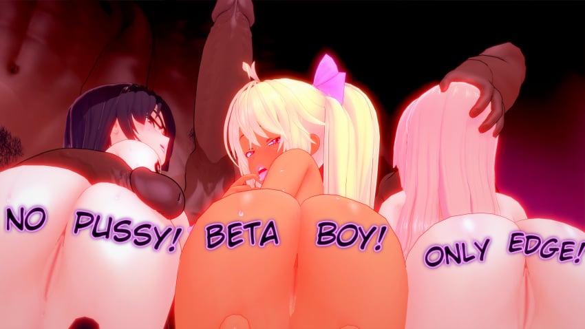 3boys 3d 3girls big_ass big_penis cold_(numbersguy) dark-skinned_male dark_skin english_text female glasses hand_on_head humiliation interracial koikatsu looking_at_viewer male numbersguy original sensei_(numbersguy) text warm_(numbersguy)