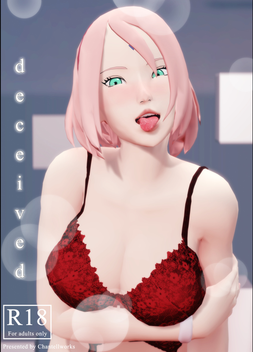 1girls 3d arm_under_breasts bare_arms bare_shoulders blush boruto:_naruto_next_generations bra bracelet bracelets breasts chantellworks cleavage female female_only forehead_jewel green_eyes headphones lingerie lipstick looking_at_viewer mature mature_female milf naruto naruto_(series) netorare open_mouth pale-skinned_female pale_skin pink_hair pink_lips pink_lipstick pose posing red_bra sakura_haruno saliva solo solo_female solo_focus standing teasing text tongue tongue_out voluptuous