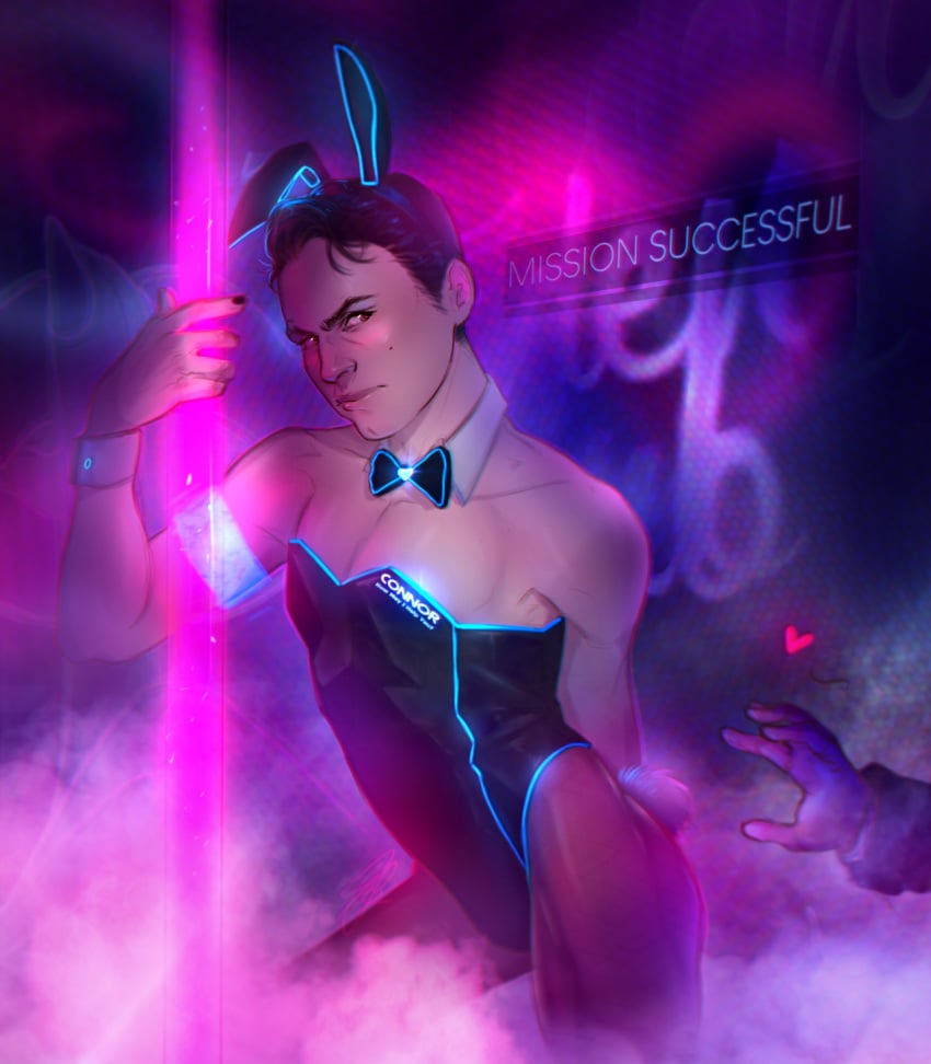 bunny_ears connor_(detroit:_become_human) crossdressing detroit:_become_human gay male_only painted_nails solo_male stripper stripper_pole undercover_cops