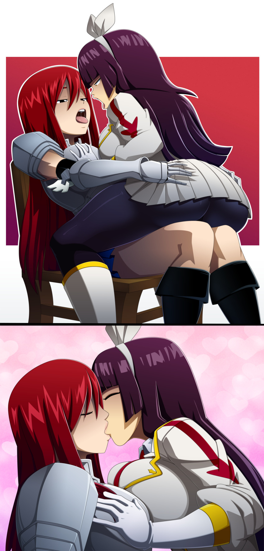 2girls big_breasts breast_grab breast_press breasts breasts_frottage cleavage erza_scarlet fairy_tail female female_only kagura_mikazuchi kissing large_breasts multiple_girls open_mouth ravenravenraven tongue tongue_out yuri