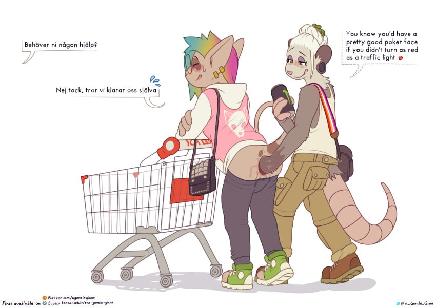 2024 american_opossum anal anal_fisting anthro anthro_on_anthro anthro_penetrated anthro_penetrating anthro_penetrating_anthro biped blush bottomwear bottomwear_down clothed clothing daniela_idril digital_media_(artwork) domestic_cat duo ear_piercing english_text eyewear felid feline felis female female/female female_anthro female_penetrated female_penetrating female_penetrating_female fisting footwear fur glasses grey_body grey_fur gynomorph_(lore) hair hairless hairless_cat hi_res hoodie interspecies mammal marsupial multicolored_hair olivia_idril pants pants_down partially_clothed penetration piercing public public_sex rainbow_hair round_glasses sex shirt shoes simple_background sphynx_(cat) standing swedish_text tank_top text the_gentle_giant topwear trans_(lore) trans_woman_(lore) translated virginia_opossum white_background white_hair