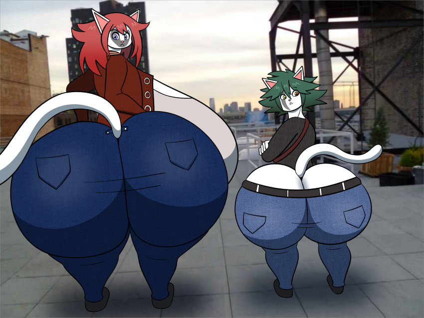 anthro ass big_butt domestic_cat duo felid feline felis female fur hi_res huge_butt hyper hyper_butt male mammal mechaclank white_body white_fur