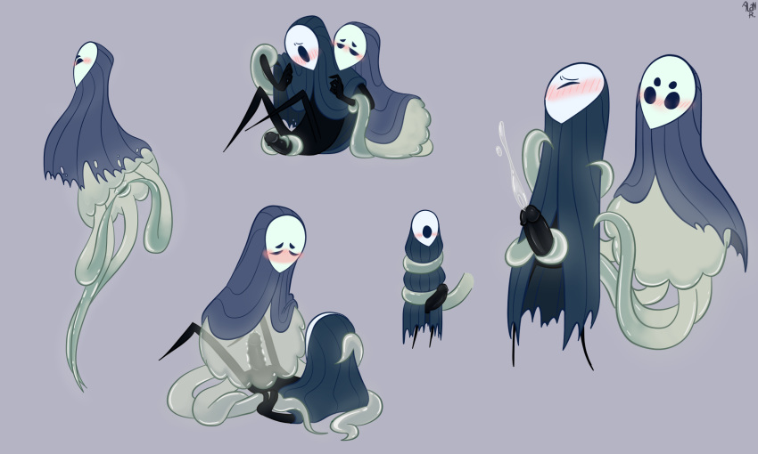 1_eye 4_eyes alanrikon anthro_penetrated anthro_penetrating black_body blush cloak hollow_knight jellyfish lurien mask monomon multi_eye no_humans sketch_page straight tentacles translucent_tentacles transparent transparent_body unknown_species