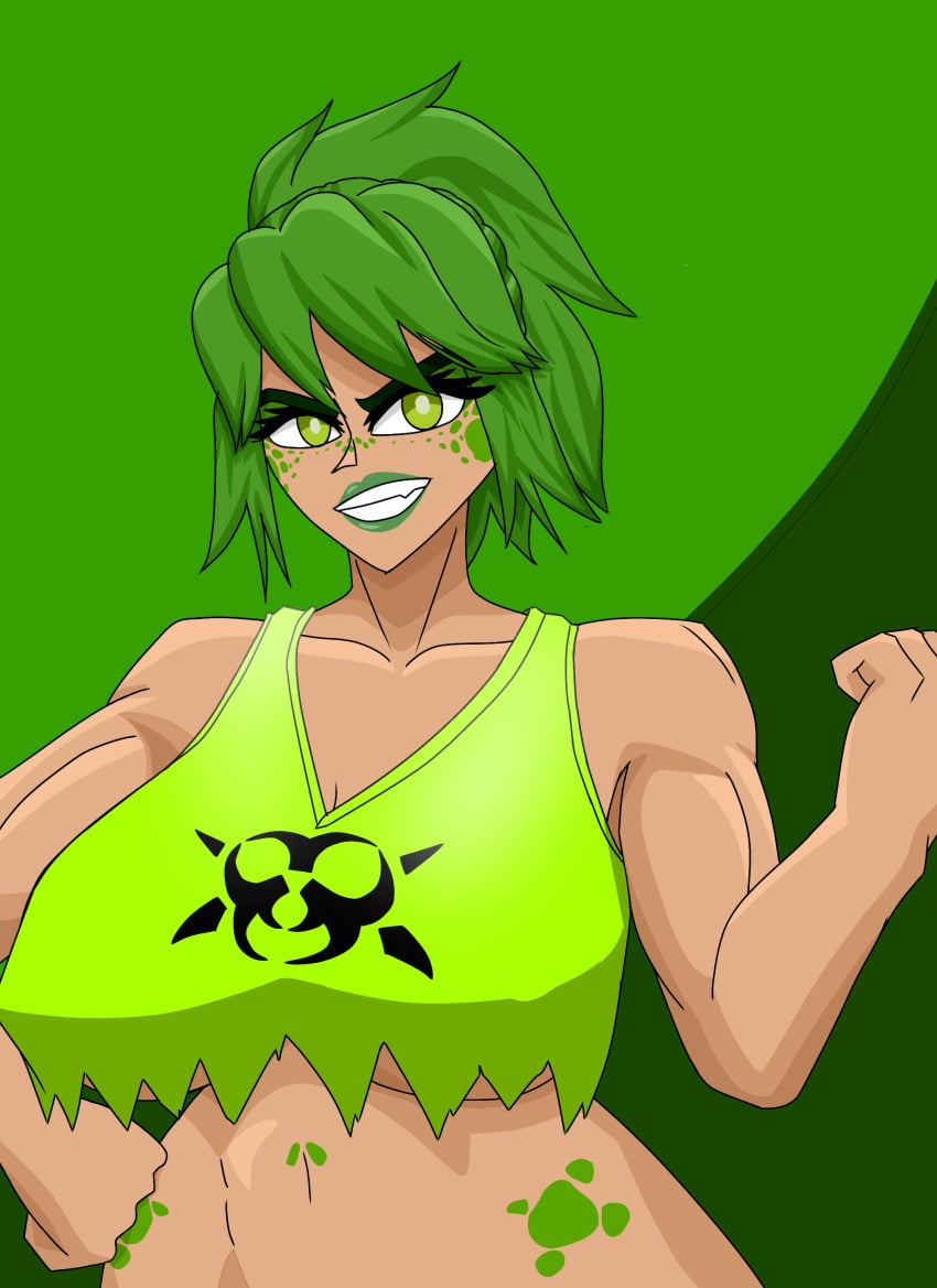 1girls big_areola big_ass big_breasts big_butt big_thighs borgsket green_eyes green_hair lips muscle_girl ninjago rn tournament_of_elements_(ninjago) tox_(ninjago)