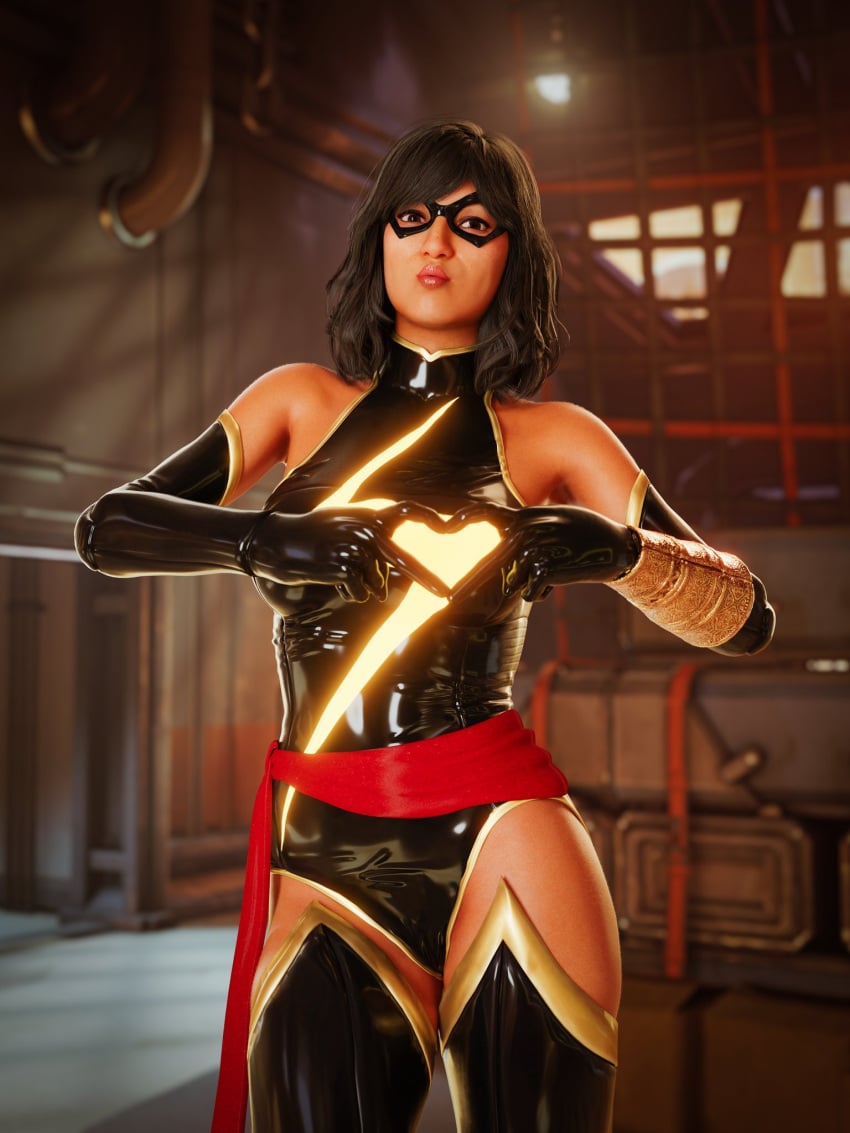 1girls 3d alternate_costume avengers big_breasts breasts brown-skinned_female brown_body brown_eyes brown_skin bust busty dark-skinned_female dark_skin female heart_fingers hero heroine hobbyr34 hourglass_figure inhuman kamala_khan looking_at_viewer marvel marvel&#039;s_avengers_(game) marvel_comics ms._marvel ms._marvel_(carol_danvers)_(cosplay) ms._marvel_(kamala_khan) muslim mutant pakistani pakistani_female superhero superheroine tan-skinned_female tan_body tan_skin voluptuous