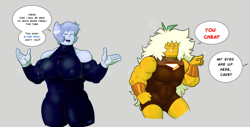 2girls androgynous big_blue_agate_(zawa-ro) big_breasts breasts citrine_(zawa-ro) color female female_only gem gem_(species) gemsona muscular muscular_female nipple_bulge steven_universe zawa-ro