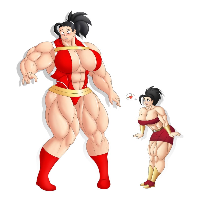 amazon boots crossover dragon_ball dragon_ball_super extreme_muscles huge_ass huge_breasts kale large_breasts large_muscles modezombie momo_yaoyorozu muscular_arms muscular_female muscular_legs my_hero_academia saiyan similar_looking smile thick_thighs