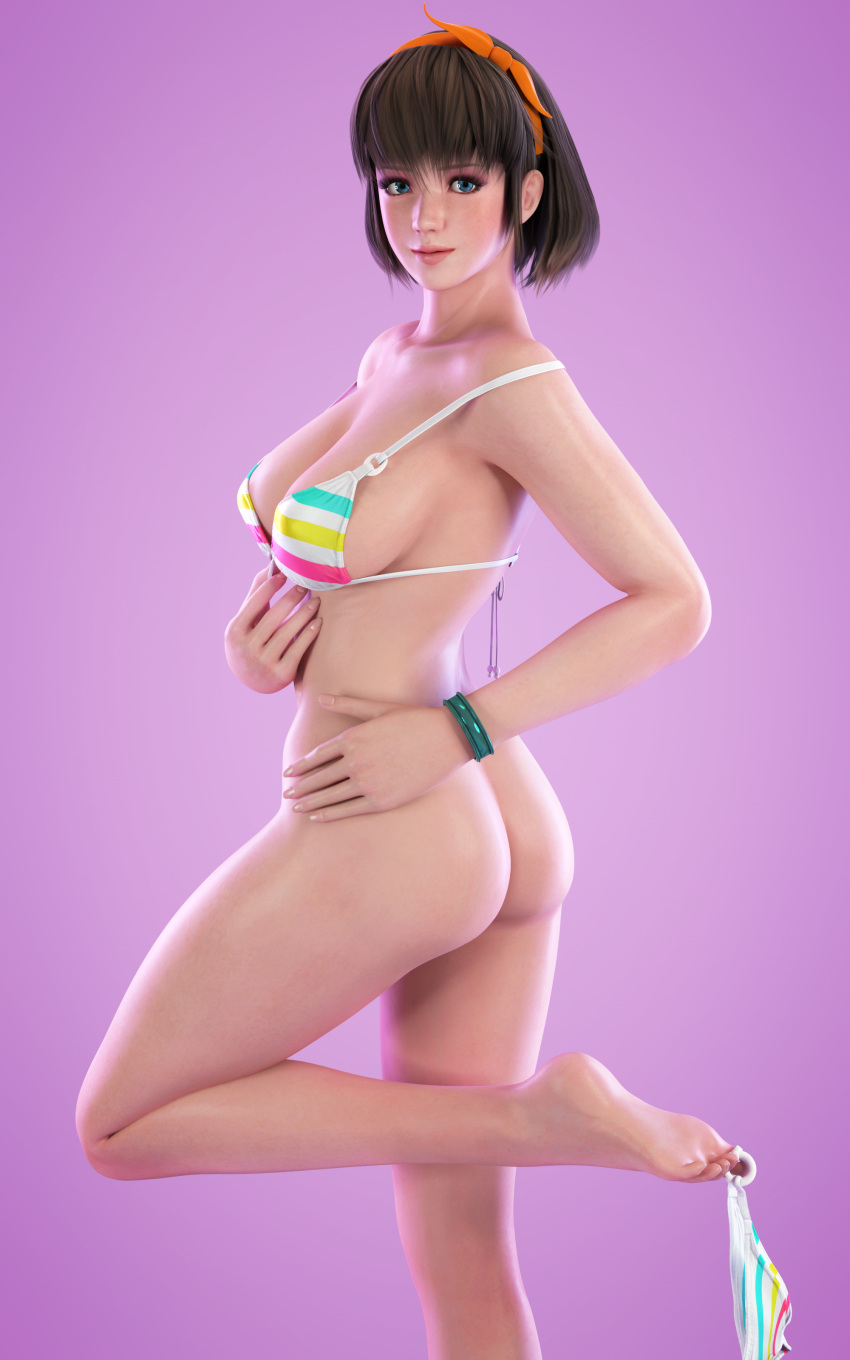 1girls 3d ass athletic athletic_female big_breasts bikini blue_eyes bottomless breasts brown_hair bubble_butt busty darts77 dead_or_alive female female_focus female_only hitomi_(doa) hourglass_figure human light-skinned_female light_skin medium_hair pinup pinup_pose pose short_hair solo standing straight_hair stripping swimsuit tagme thighs undressed undressing wide_hips