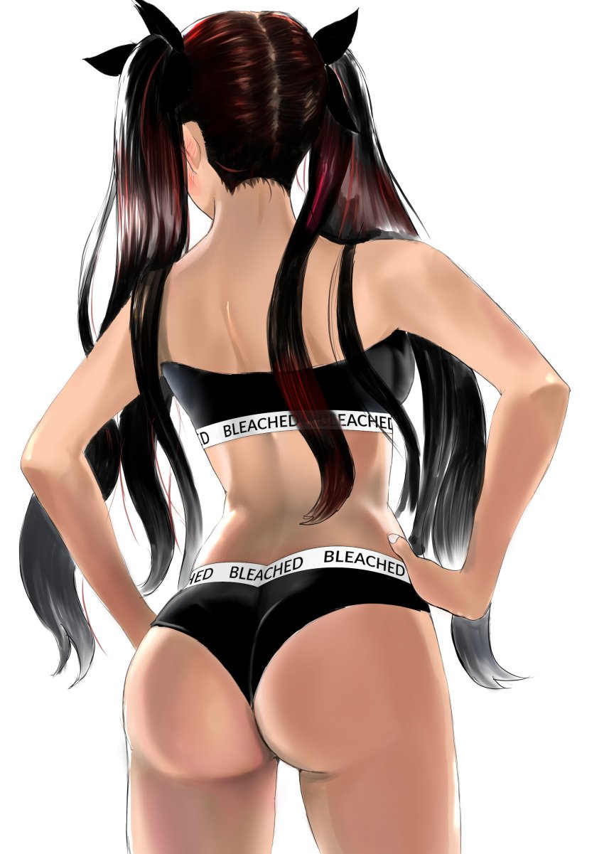 1girls 2024 2d 2d_(artwork) asian asian_female ass ass_cleavage back_view bikini black_bikini black_hair bleached bleached_clothing butt fate/stay_night fate_(series) female female_only female_protagonist human human_female human_only japanese japanese_female light-skinned_female light_skin long_hair no_sex not_ai_generated paag plump_ass red_hair simple_background solo solo_female standing straight_hair tohsaka_rin twintails underwear white_background