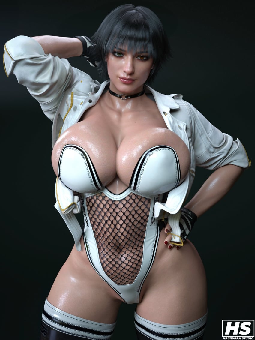 1girls 3d 3d_(artwork) big_breasts black_hair breasts capcom devil_may_cry devil_may_cry_5 fanart fantasy hagiwara_studio hair heterochromia huge_breasts lady_(devil_may_cry) large_breasts light-skinned_female light_skin short_hair thick_thighs voluptuous voluptuous_female