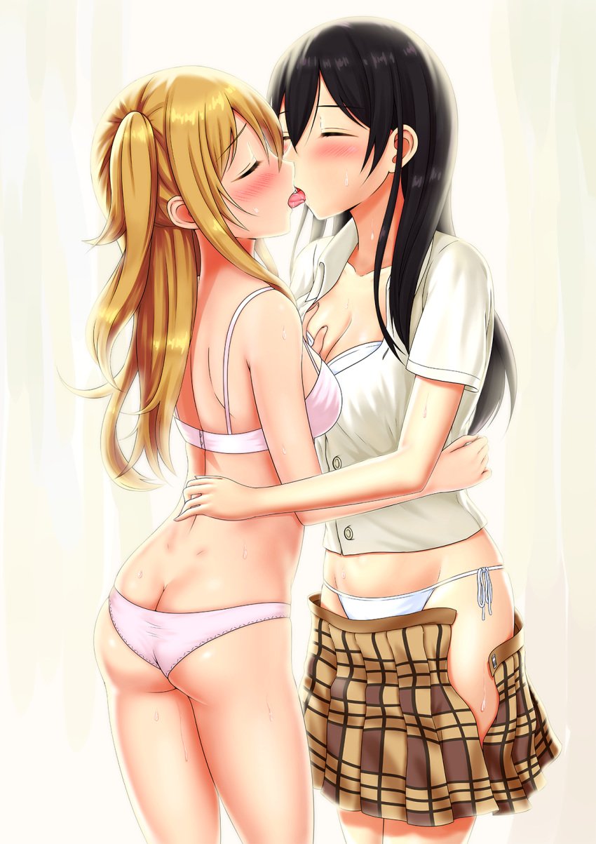 aihara_mei aihara_yuzu black_hair blonde_hair citrus_(saburouta) kissing momoyume_rin step-incest stepsibling stepsister stepsisters yuri