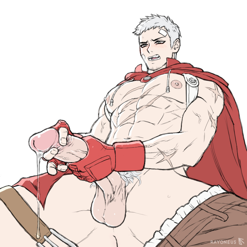 abs akihiko_sanada balls bara biceps big_balls big_penis cum erection ersona_4_arena male male_nipples male_only male_pubic_hair masturbation muscular_male nipples nude pecs penis persona_3 persona_3_portable rayoneus