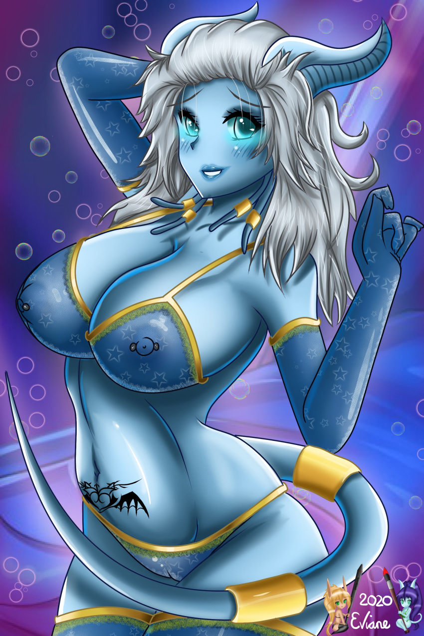 2020 alliance_(warcraft) blizzard_entertainment blush draenei draenei_paladin eviane horns lingerie nipple_piercing original_character paladin_(warcraft) pyrista see-through shaved_pussy warcraft world_of_warcraft